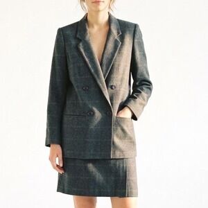 Vintage Diane Von Furstenberg Wool Plaid Skirt Suit Double Breasted 6